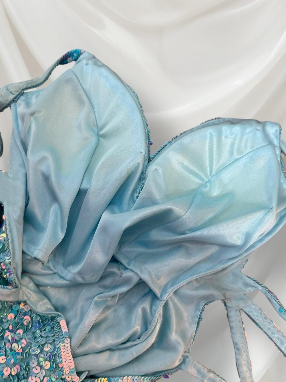 Sequin Mermaid Evening Dress in Aqua Blue - Strappy Back - Picture 7 of 8